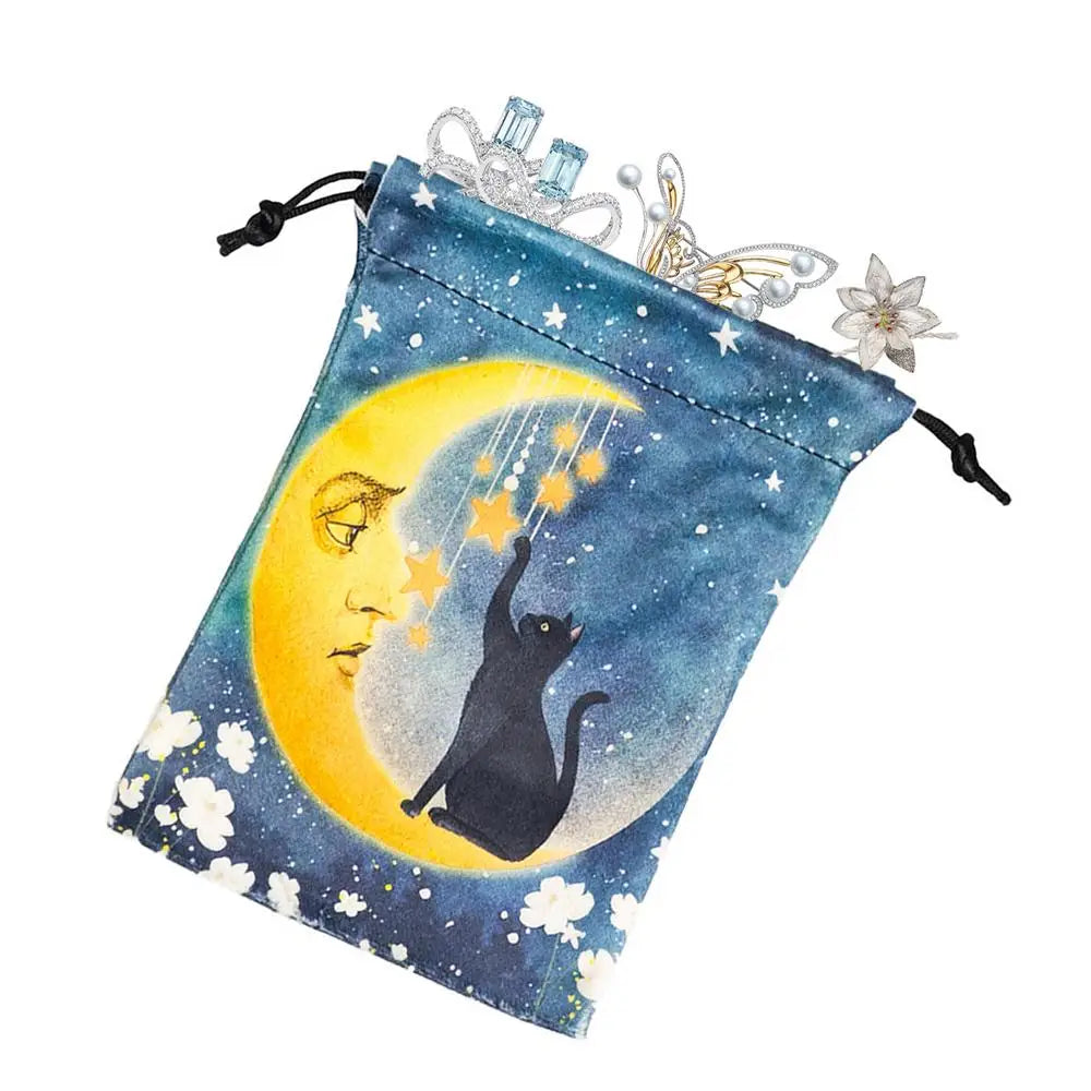 Bolsa para Tarot azul con diseño de Gato y Luna portada