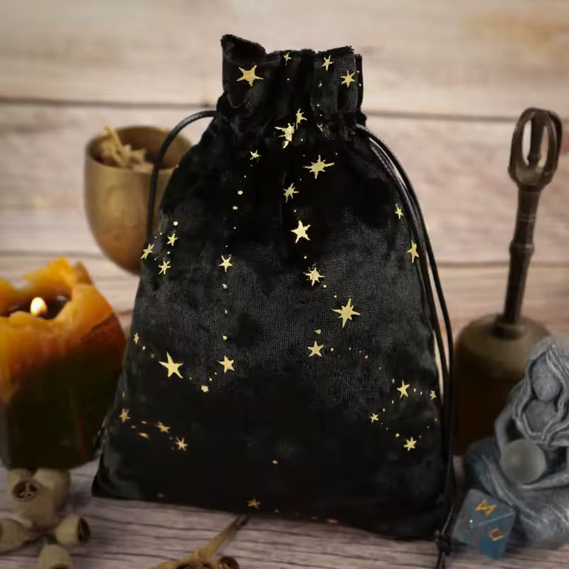 Bolsa de Tarot de Terciopelo Negro – Almacenamiento Elegante y Versátil con Diseño de Estrellas
